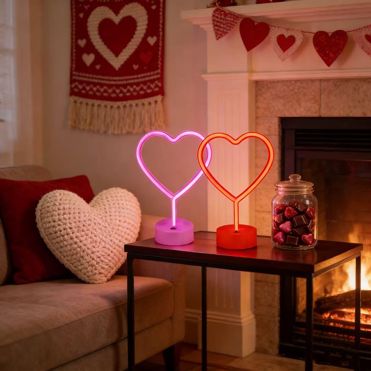 Insegna al neon a forma di cuore rosa, confezione da 2 luci al neon a LED alimentate a batteria o alimentate tramite USB, decorazione per San Valentino, per camera da letto, matrimoni