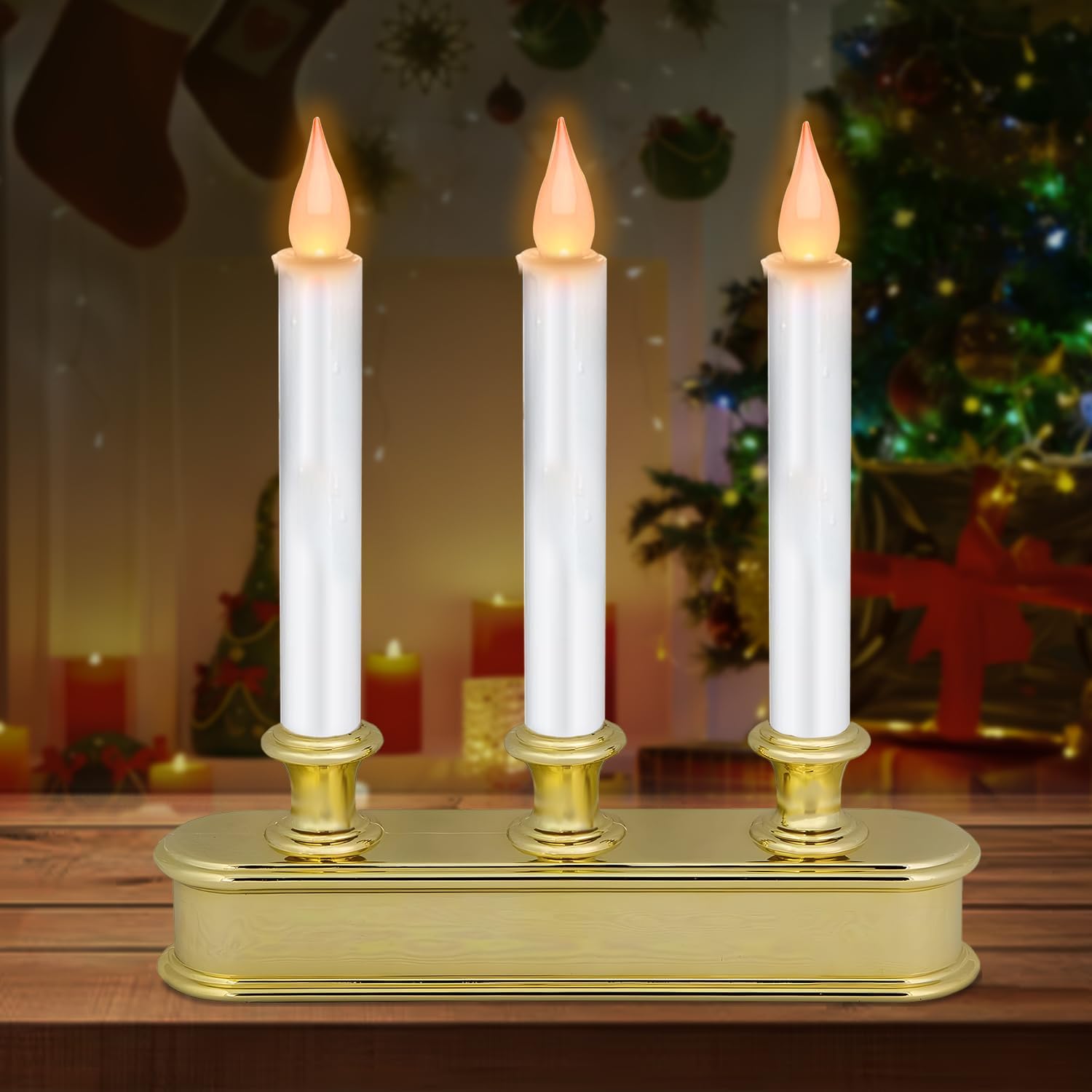 3Light Christmas Window Candle Lamps with Golden Plated