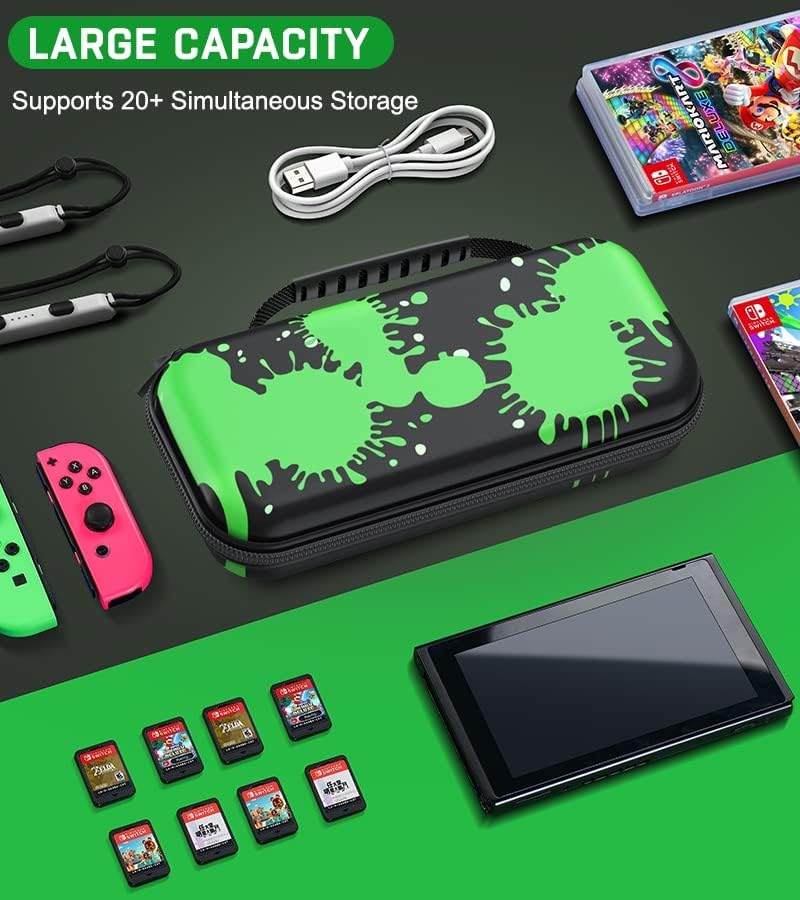 Vista 7 de Kawaye Funda para Switch compatible con Nintendo Switch y Switch OLED, funda para Switch verde y negro