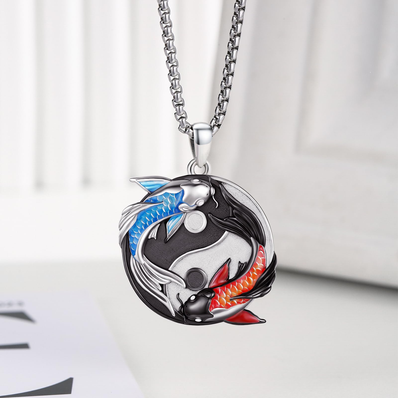 OHAYOO Yin Yang Halskette 925 Sterling Silber Anhänger Kette Partnerketten für Sie und Ihn Koi Fisch Schmuck Geschenke für Damen Herren Couple