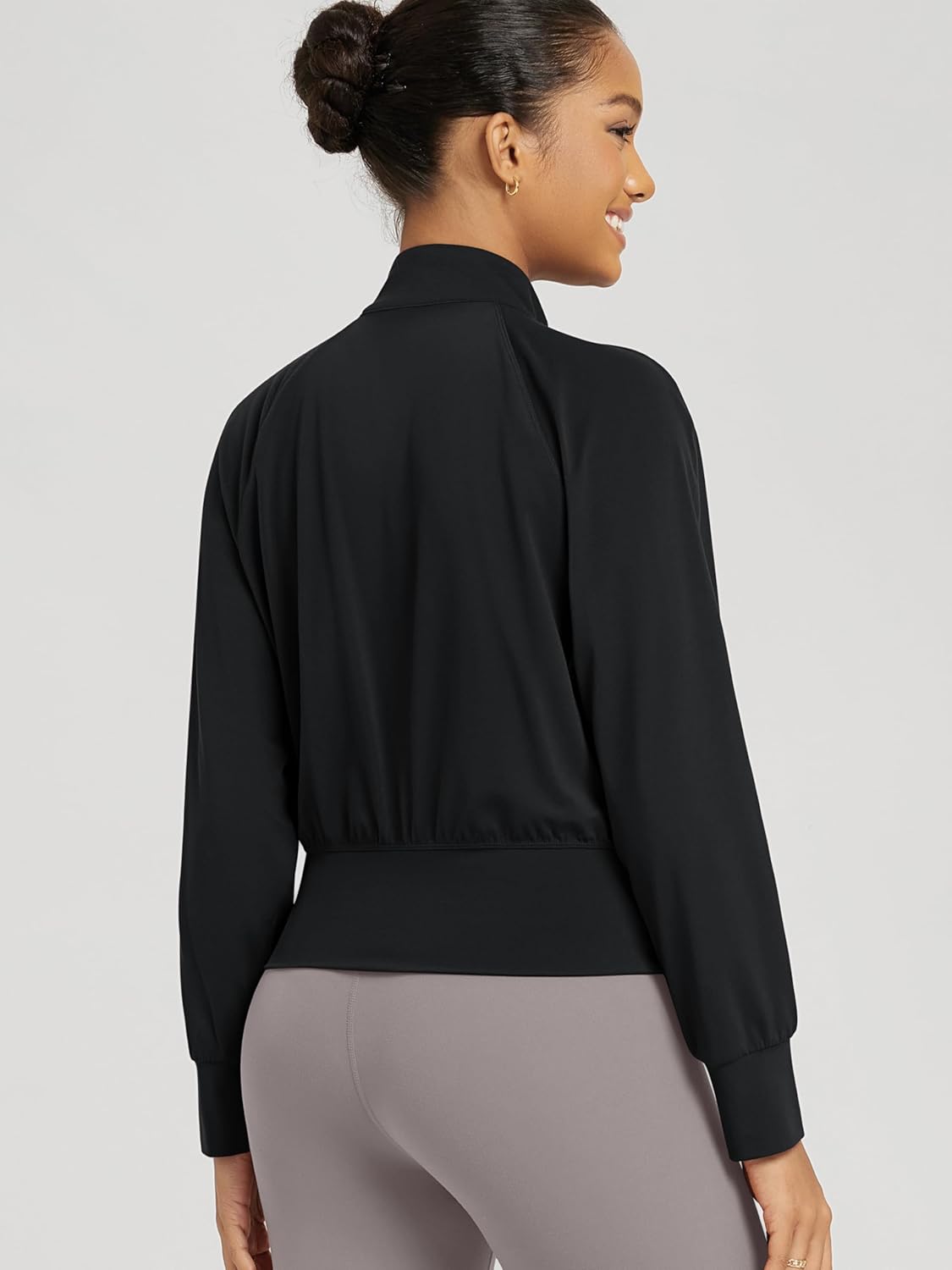 ODODOS Women's Full Zip Workout Jacket Cloud Feeling Stand Collar Long Sleeve Lightweight Athletic Yoga Tops - Image 4