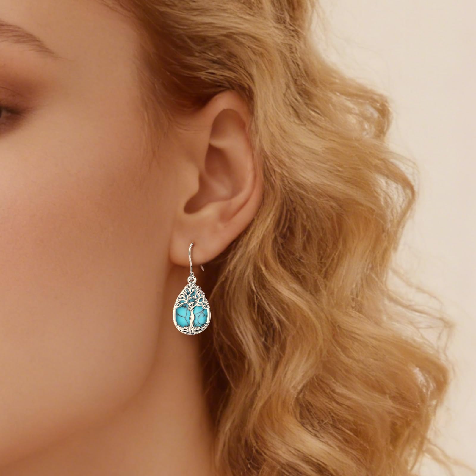 AEONSLOVE Pendientes Árbol de la Vida con Piedra Lunar para Mujer