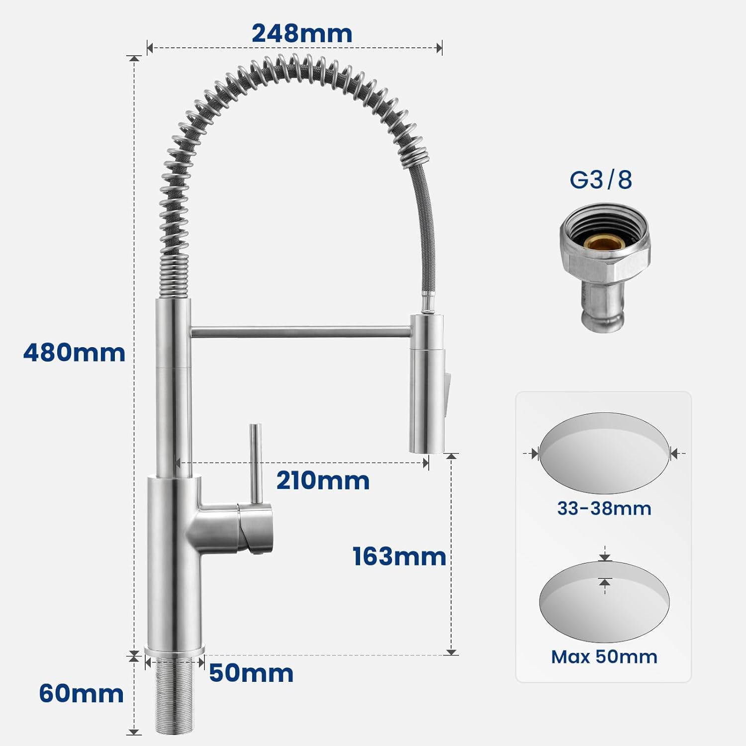 CECIPA Evier Cuisine 1 Bac 70x45 CM, Evier Inox avec Egouttoir et évier mobile et planche à découper,lavabo cuisine avec Trous pour Robinets et Distributeur de Savon, Argenté avec Robinet Ressort