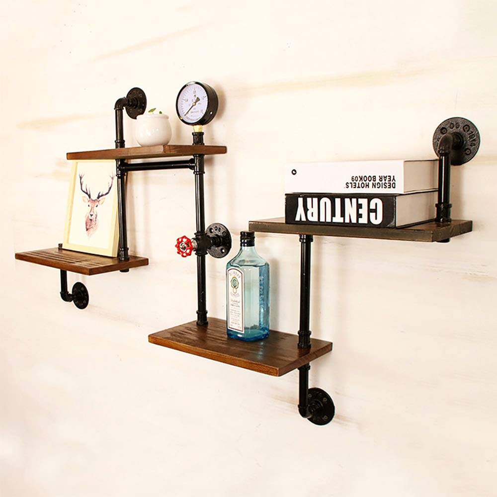 ZRRtables Industrial Retro Wall Mount Iron Pipe Shelf, DIY Open Bookshelf, Hung Bracket, DIY Storage Shelving, Office Shelves, Bookshelves（2pcs）