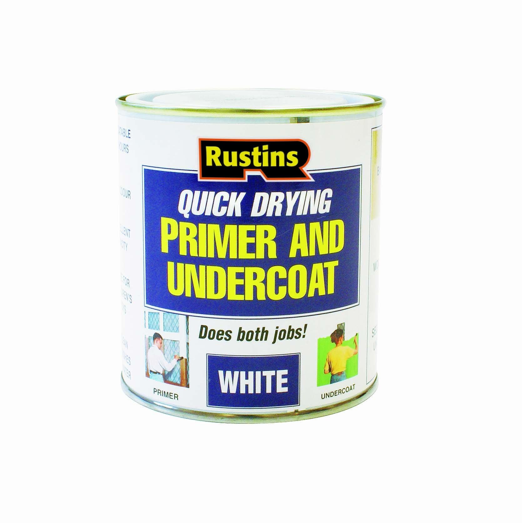RUSTINS WHPU500 500ml Quick Dry Primer Undercoat - Fast-Drying Paint Base for Smooth Coverage; Easy-to-Use Interior & Exterior Prep Coat for Walls, Woodwork & DIY Home Decorating