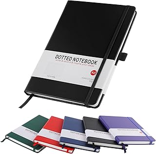 HIJYOO A5 Dotted Notebook, Dotted Journal 200 Pages Dotted Notebook A5 Hardback Notebook with Pen Loop, and Inner Pocket (Black)