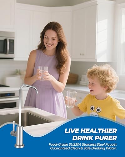 Miniatura 3 de WEWE Grifo de agua potable, grifo de filtro de agua de cocina sin plomo para ósmosis inversa o sistema de filtración de agua, grifo RO, níquel