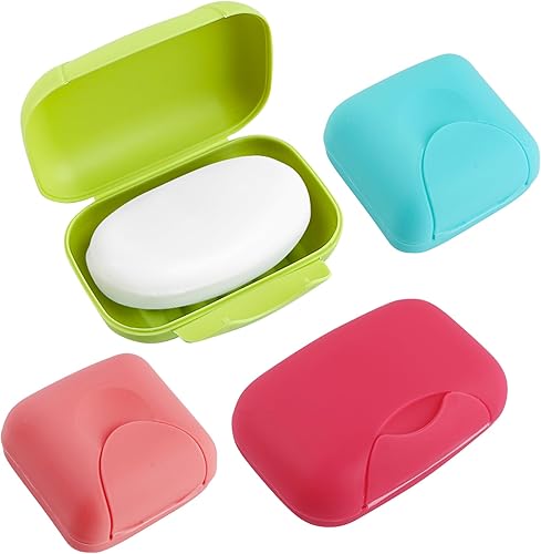 Miniatura 7 de AUEAR, Paquete de 4 cajas de jabón portátiles de color caramelo, estuche de plástico para jabón, contenedor de viaje con tapa para el hogar, baño,