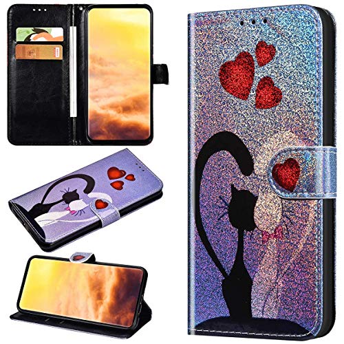 Robinsoni Case Compatible with Sony Xperia 1 Phone Case Wallet Leather Light Reflecting Mirror Case Kickstand Notebook Cover Flip Stand Book Style Case Silicone Case Colorful Animal Case Cats
