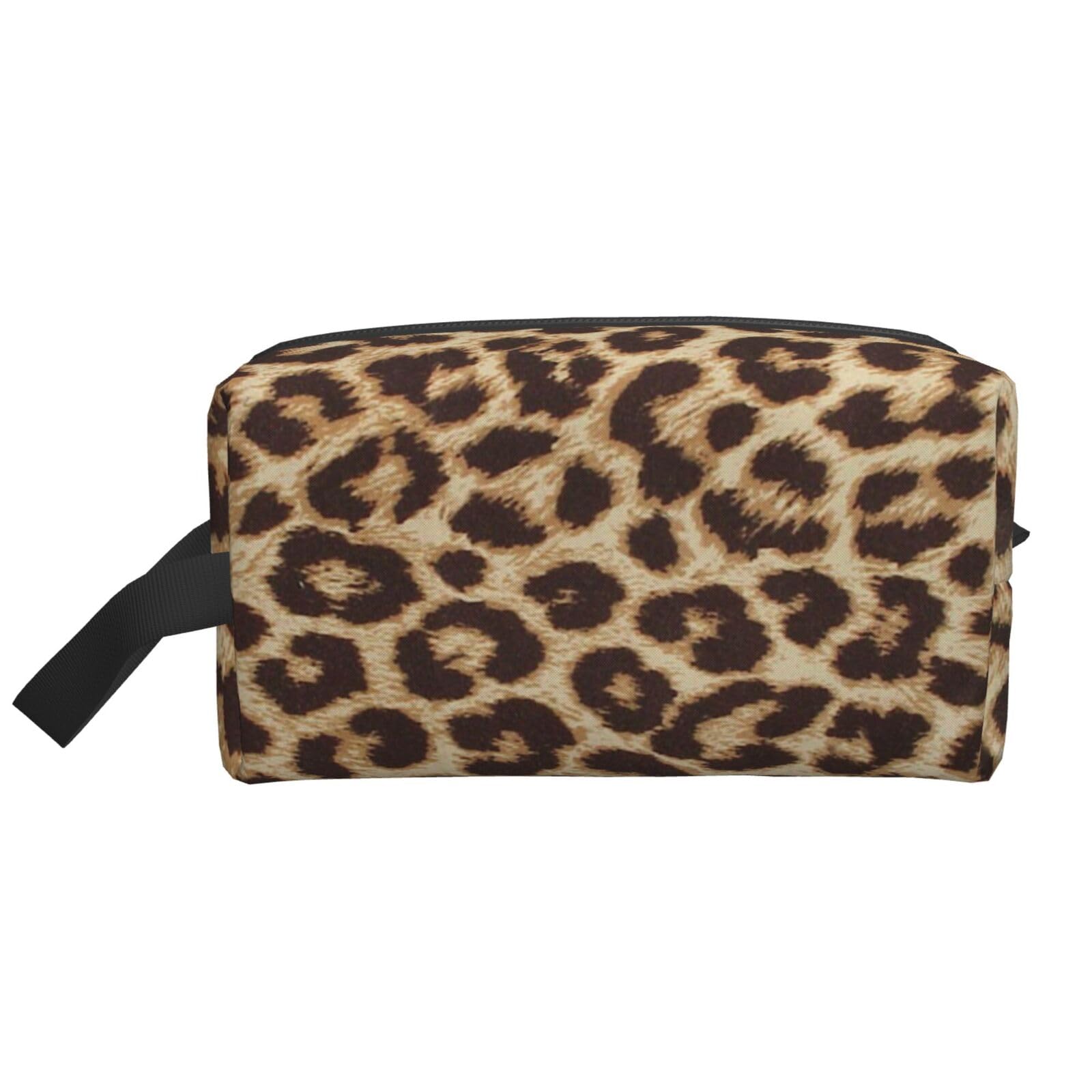 Ercgad Unisex White Leopard Pattern Print Large Capacity Travel Toiletry Bag Cosmetic Pouch Daily Storage Makeup Case