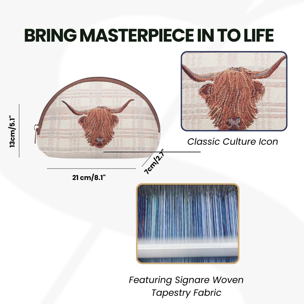 Signare Tapestry Cosmetic Bag, Woven Tapestry Fabric, 21 x 7 x 13 cm, Eco-Dyed Sustainable Materials (COSM) (Highland Cow) - Image 2