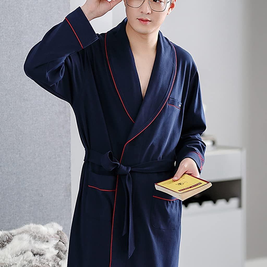 完成品 バスローブ メンズ メンズパジャマ メンズ着物ローブ ホームホテルスパパジャマ ブルー Xxl用ベルト長袖vネックバスローブ付きソフトロング綿100 ボーイドレッシングガウン Www Rubberdev Gov Lk