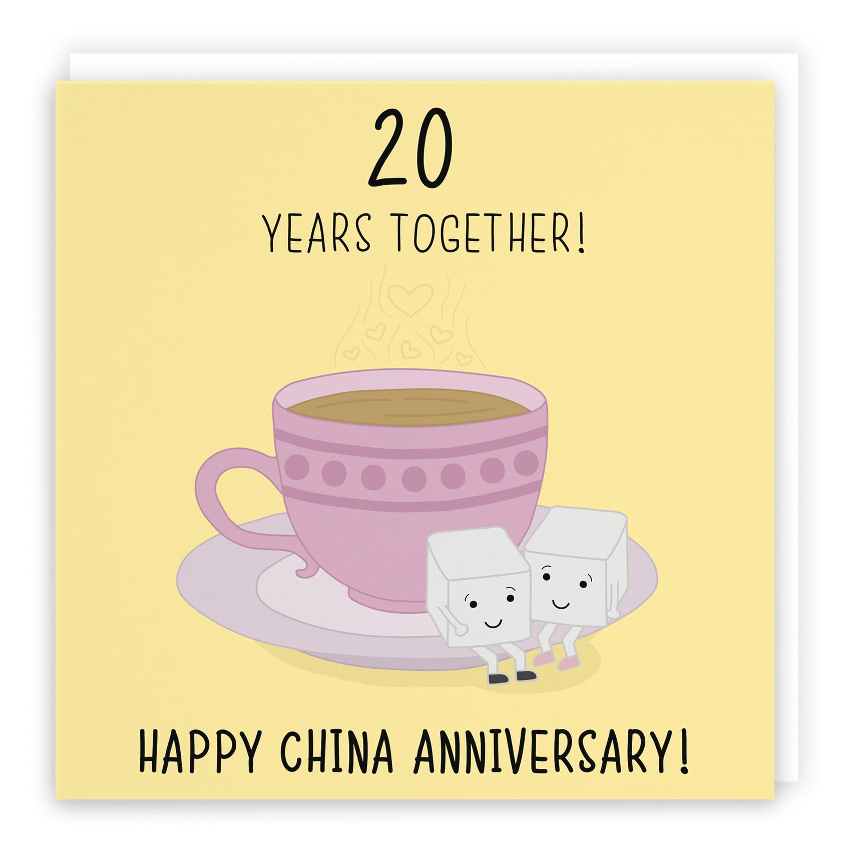 Hunts England, Cute 20th Wedding Anniversary Card, 20 Years, Happy China Anniversary, Fun Tea Cup Design, Iconic Collection
