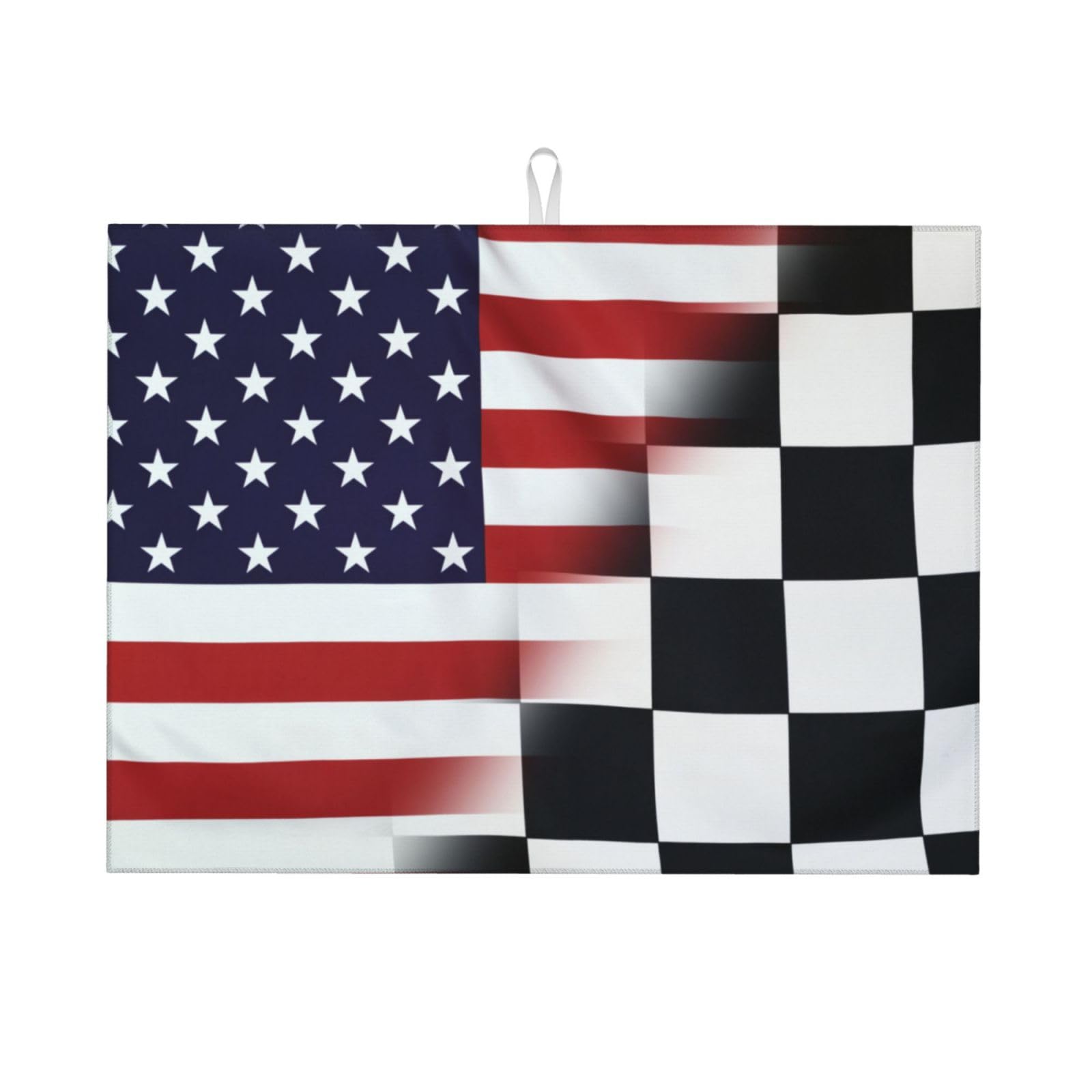 Gearsly Dish Drying Mats for Kitchen Counter,American Racing Flag Absorbent Dish Draining Mat 18 x 24 inch,Microfibre Anti-Slip Quick Dry Sink Drainer Mat for Countertop