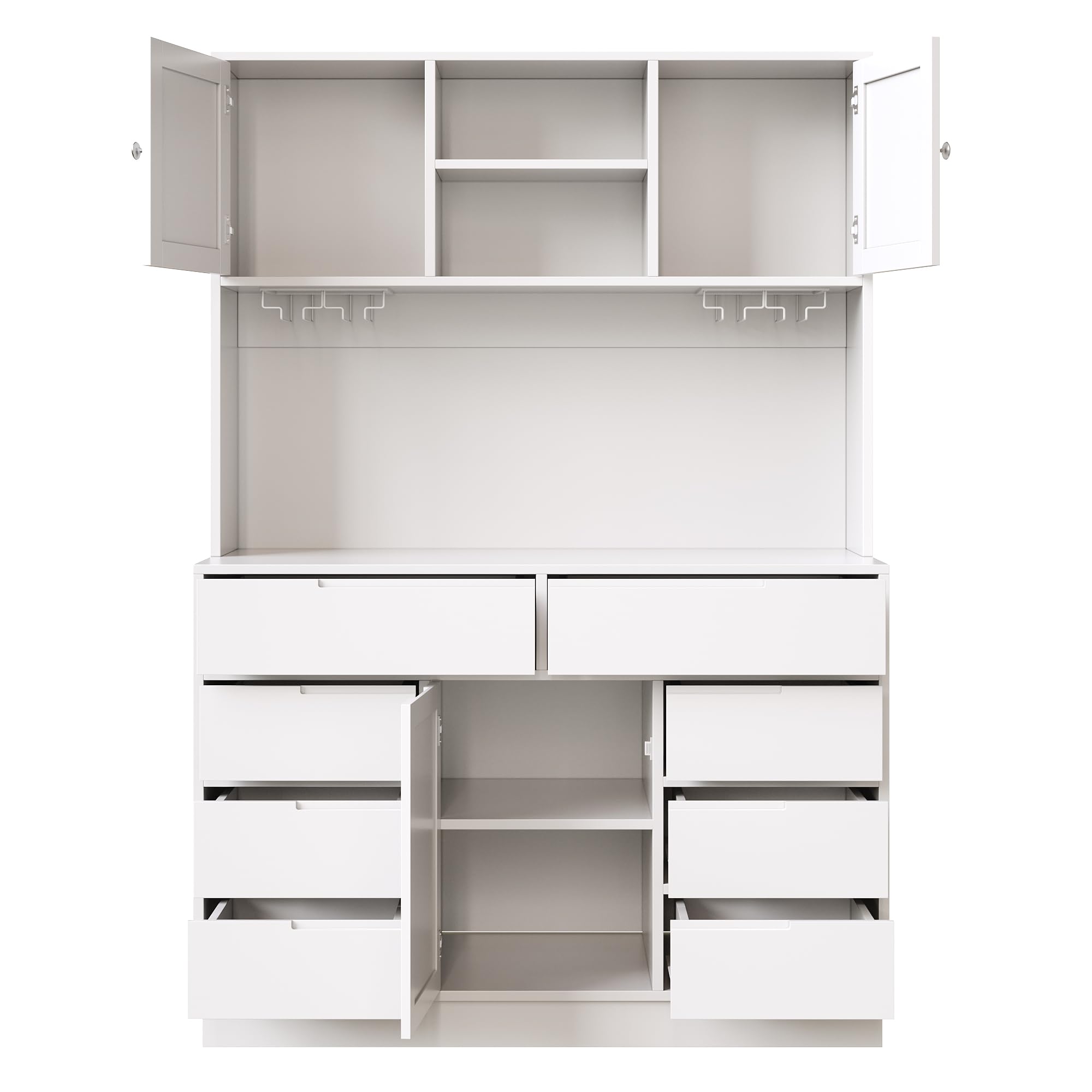 Mobile alto moderno, bianco, 120 × 40 × 183,5 cm, armadio da cucina, armadi alti per soggiorno, 8 cassetti, chiusura magnetica, ripiani regolabili in altezza