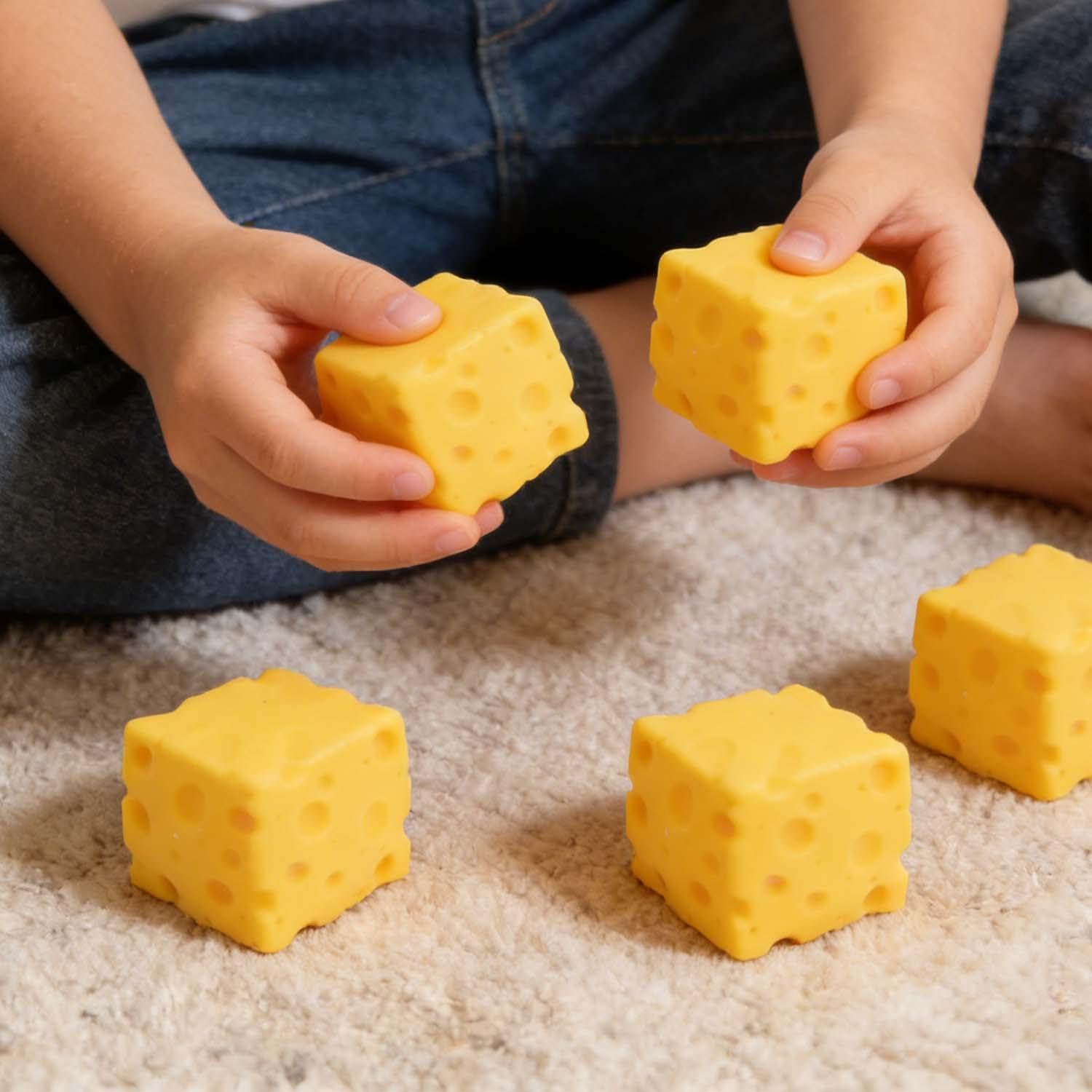 Soft Cheese Squishy Toy, Rebounding Sensory, Help for Relax, Focus, Soft Flexible Elastic Rubber Sensory Cheese, Stress Balls for Adults (Yellow, 5x5x5cm)