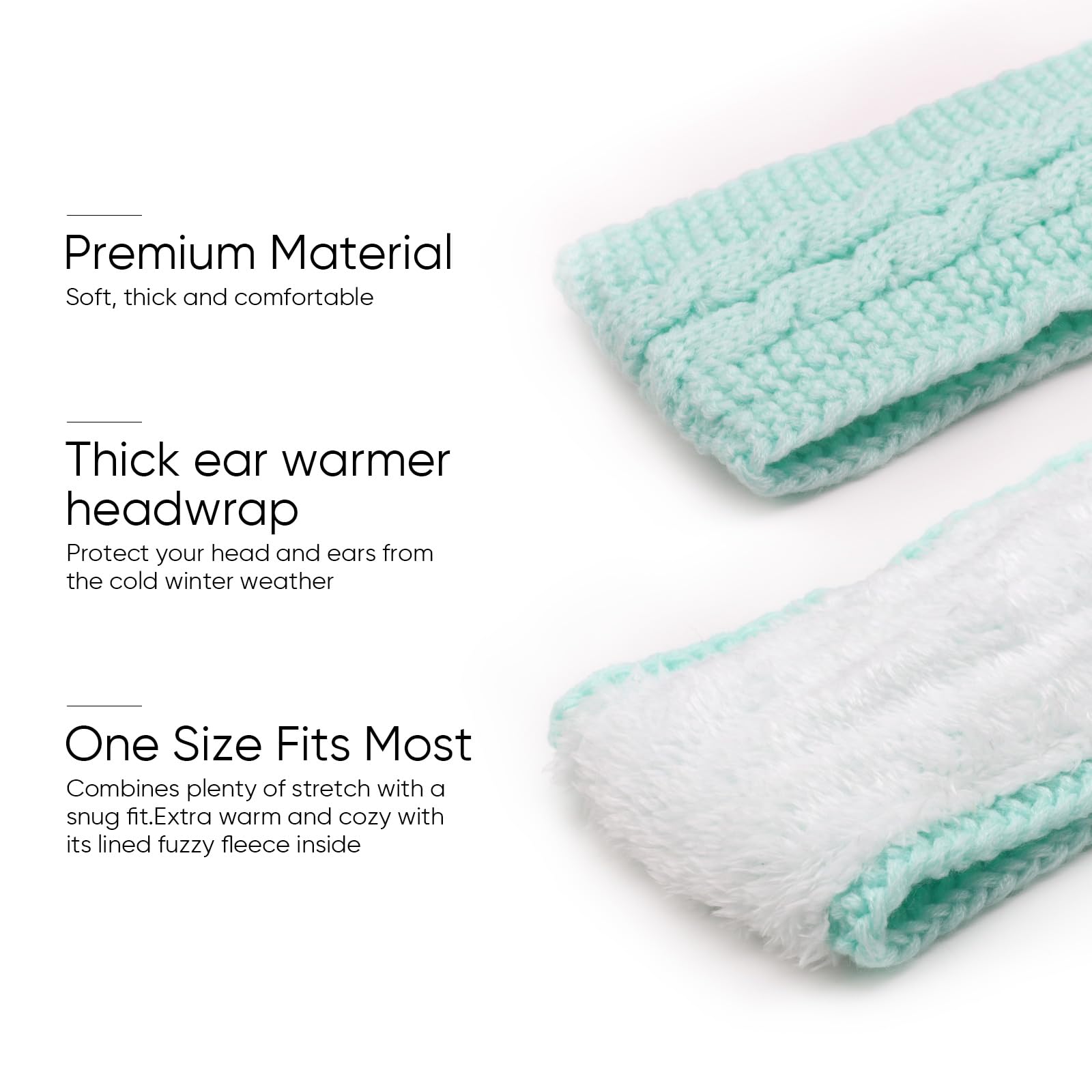 AQOKKA Knit Winter Headbands for Women Fuzzy Wool Fleece Lined Ear Warmers Elastic Turban Crocheted Head Wrap Winter Accessories for Women Cold Weather