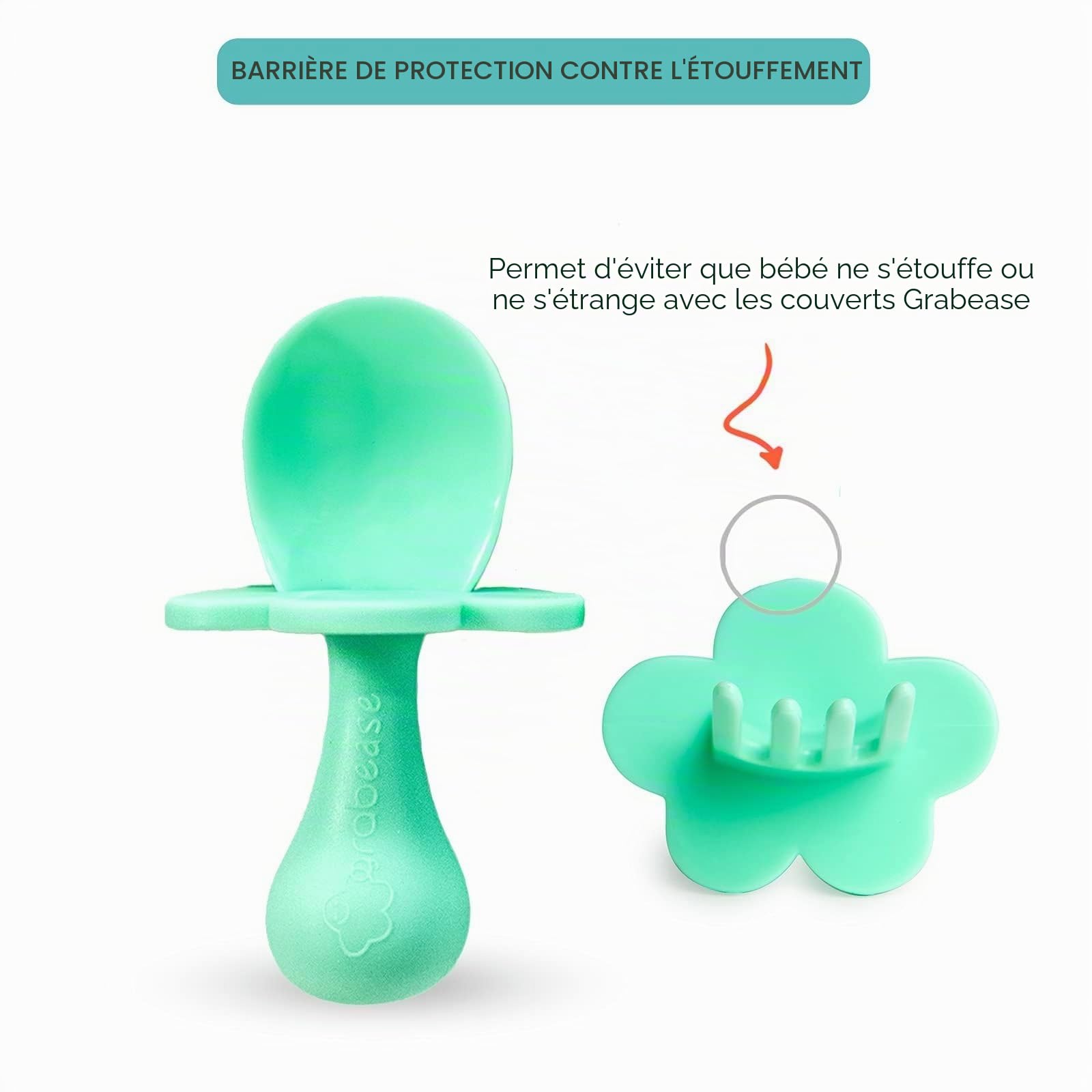 Grabease Cuillères pour bébé Cuillères pour tout-petits Argenterie pour bébé Ustensiles pour tout-petits, sans BPA et sans phtalates pour bébé et tout-petit, 1 lot, Menthe