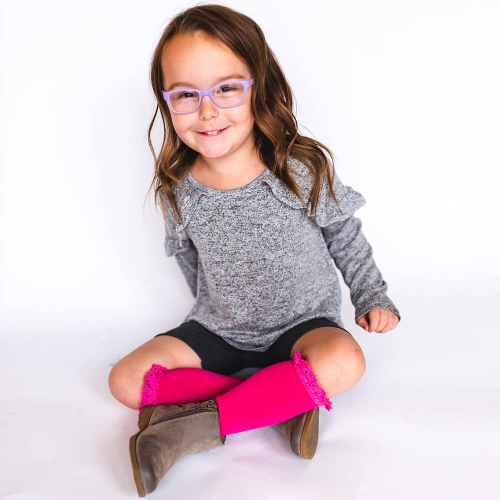 juDanzy Baby and Girls Knee High Lace Top Socks (12-24 Months, Hot Pink, Cream, and Light Pink)