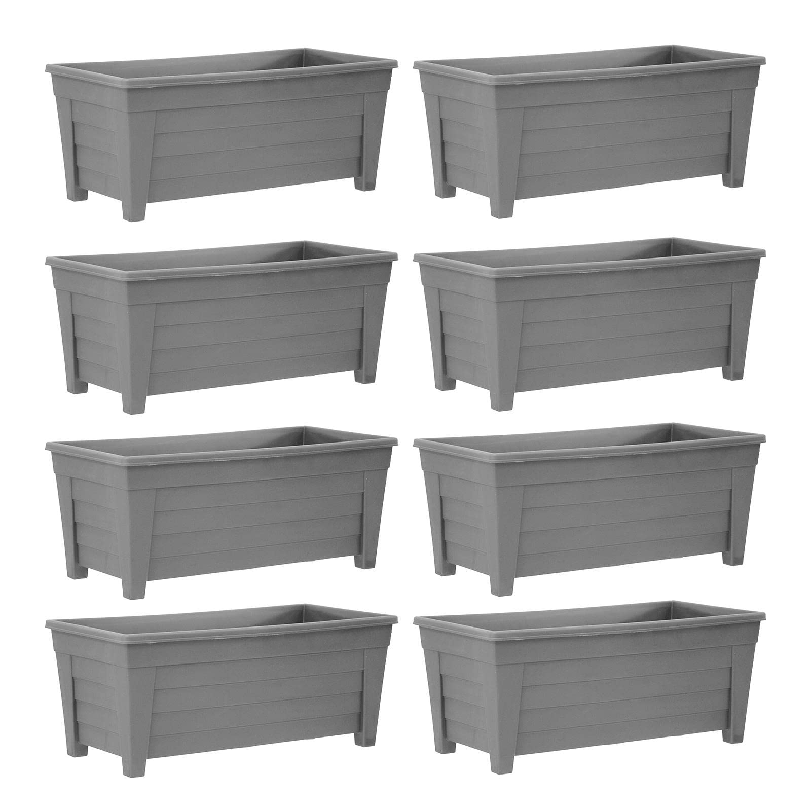 simpa Plastic Trough Garden Planter Pots 55cm Length - GREY, Set of 8 Pots - Suitable for Indoor or Outdoor Use with DIY Drainage Holes.