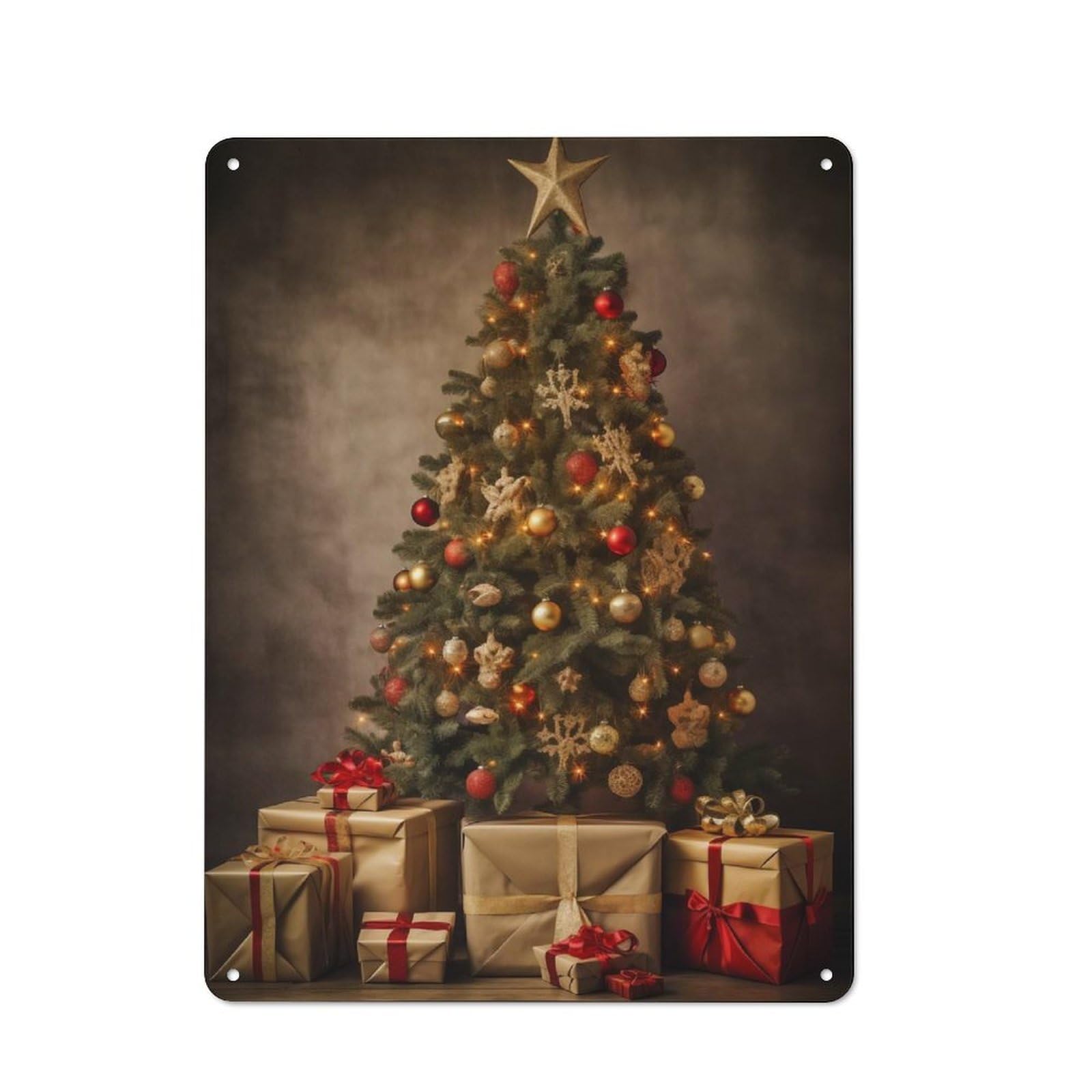 Junmoney Christmas Tree With Gifts Retro Tin Sign 40X30cm For Garage Or Workshop, For Furnishing A New Garage And Workshop With Retro Decor