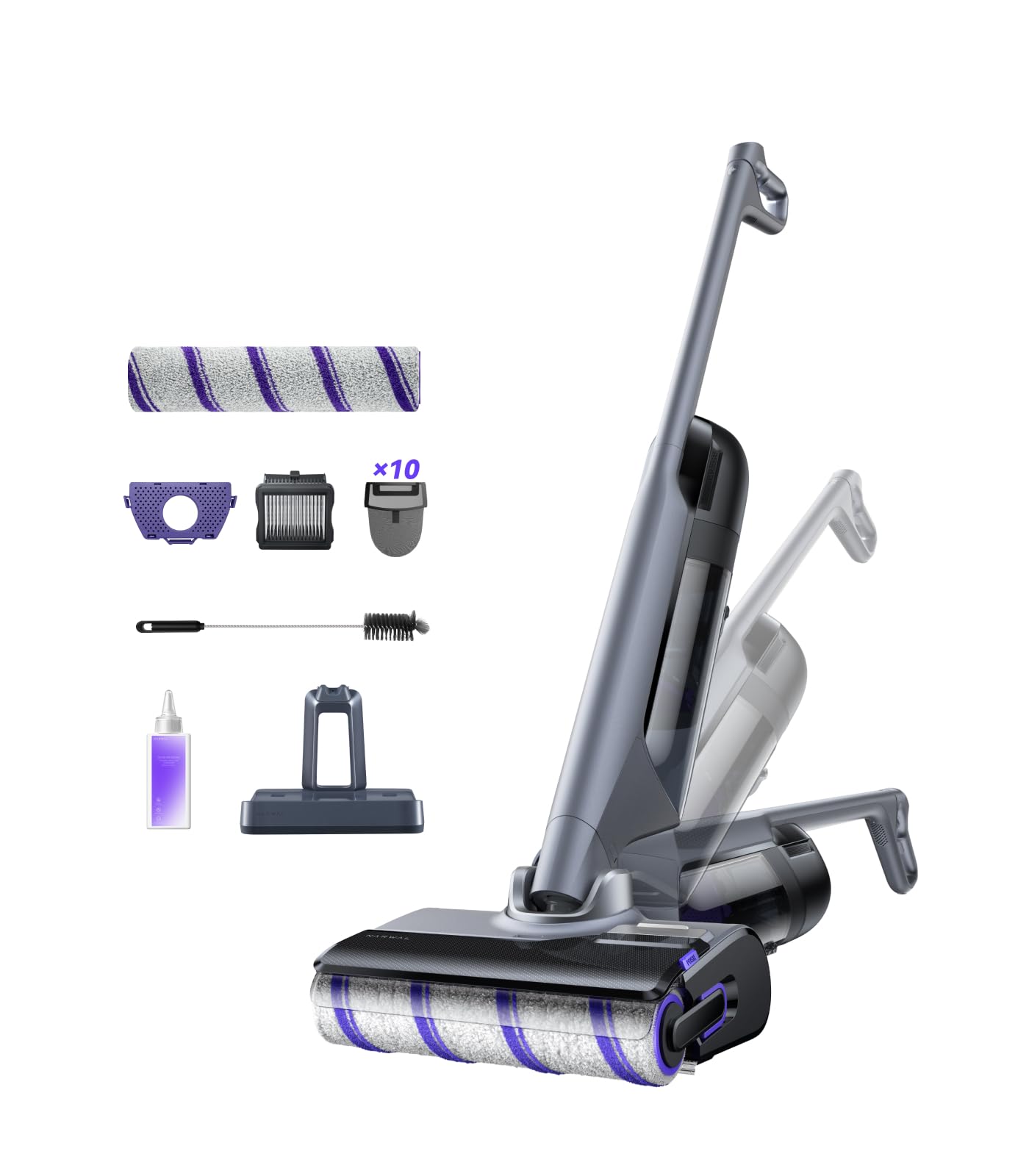 NARWALS30 Pro Wet Dry Vacuum Cleaner with 20000Pa Suction, Cordless Vacuum Mop for Hard Floors, Tangle-Free Hair-Cutting, 180° Lie Flat, 194°F Self-Cleaning, Disposable Waste Bag, Edge Cleaning