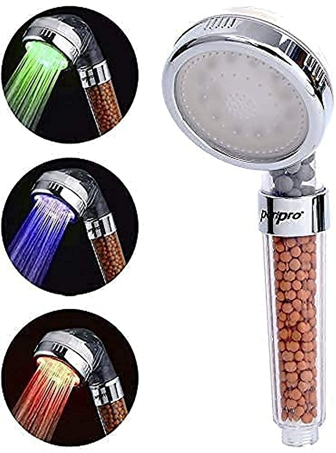 Puri Pro Ionic Shower Filter Head Spa Shower Head Handheld For Water Saving 3 colors with water temperature changed, And Purifying Increase Pressure (LED)