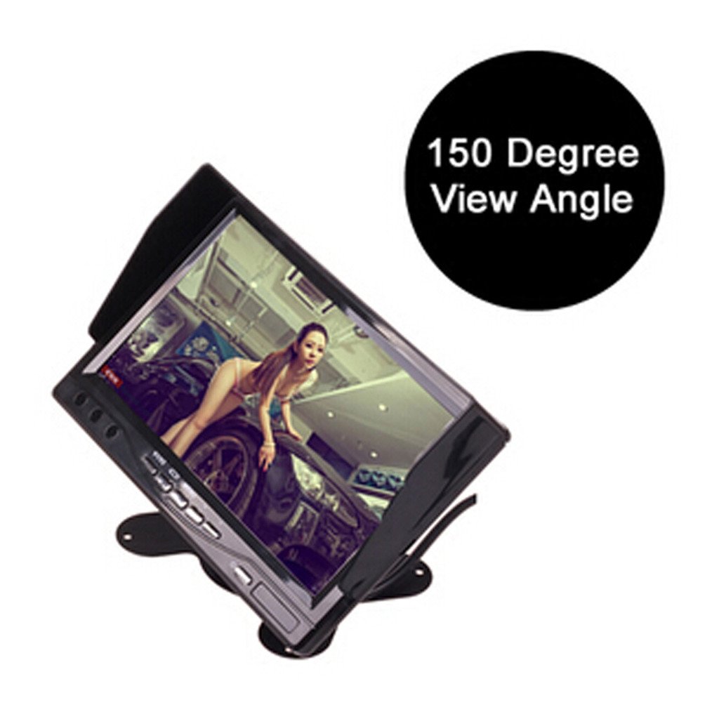 7" TFT LCD Coche Camión Retrovisor Monitor CCTV vigilancia con Mando Distancia - 12V-24V 800 * 480HD w / Quitasol Anti-deslumbramiento 2 canales RCA Vídeo Entradas