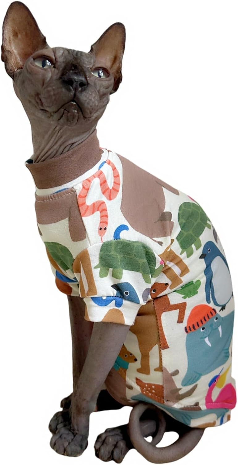Limited Edition Sphynx Cat T-Shirts Elastic Hairless Cat Sweatshirt Pet Kitten Clothes Round Collar Kitten Shirts Vest Cats & Small Dogs Apparel (Planet Animal, S (3.3-4.4 lbs))
