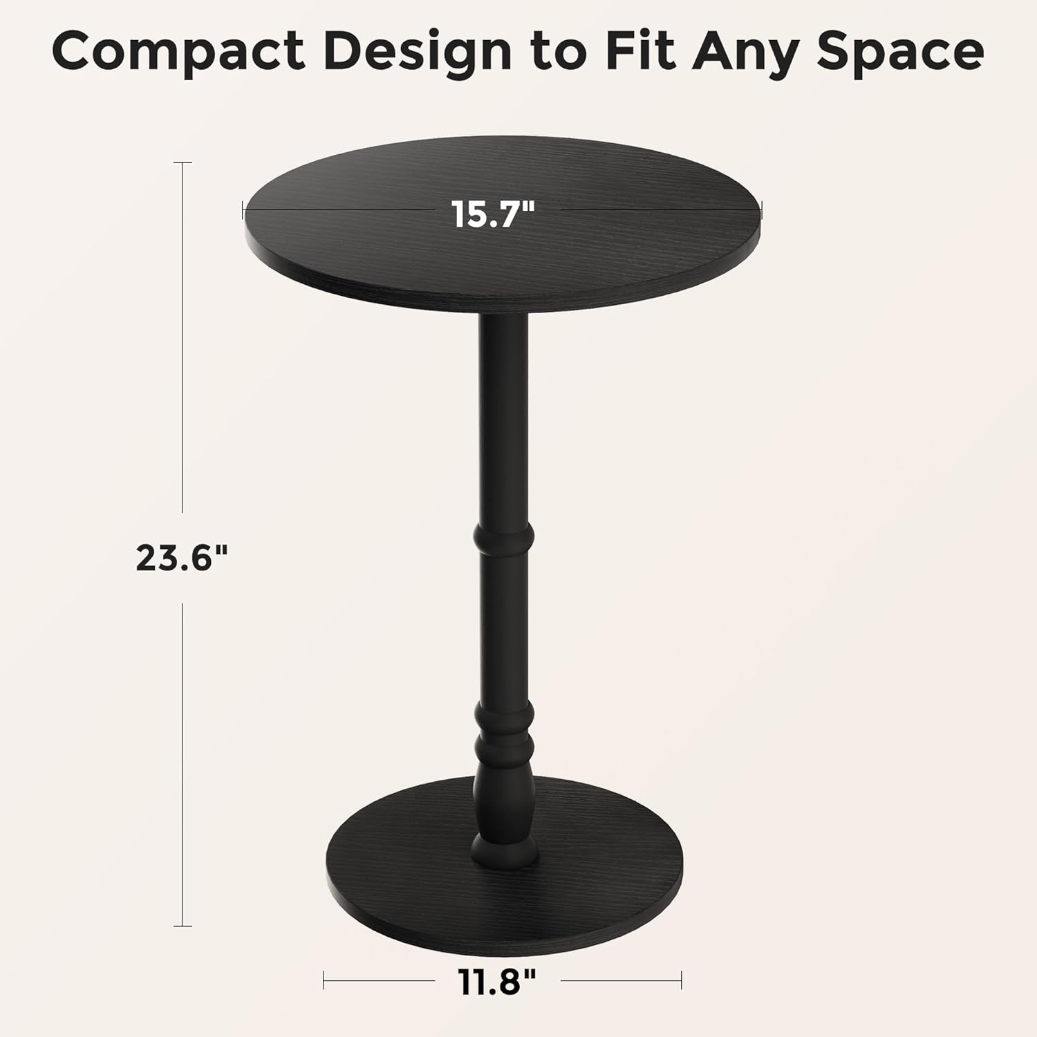 16" Round Side Tables, Solid Wood Pillar with Wood Top & Base, Small Drink Accent Table for Living Room, Bedroom, Sofa & Office, Easy Assembly, Black