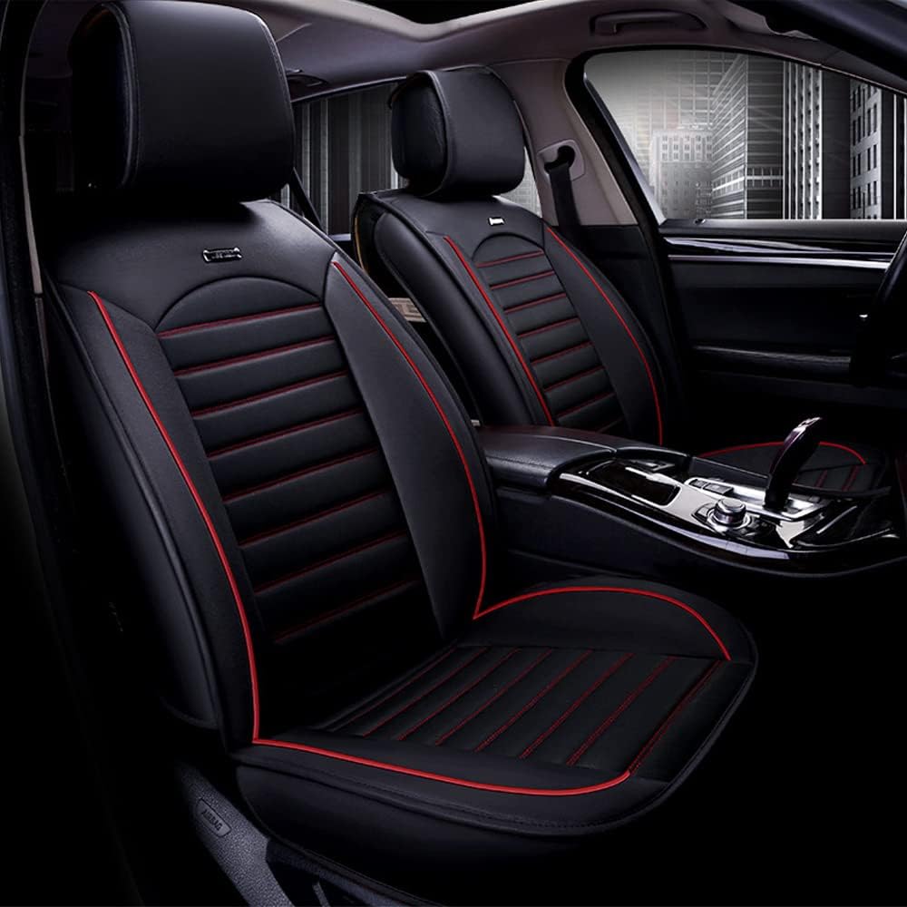 Car Seat Covers Full Set Compatible with Mercedes Benz for C300 2008-2022 Leather Front and Rear Split Bench, 5- Seat, Easy to Install, Auto Trucks Van SUV Accessories Standard Black Red