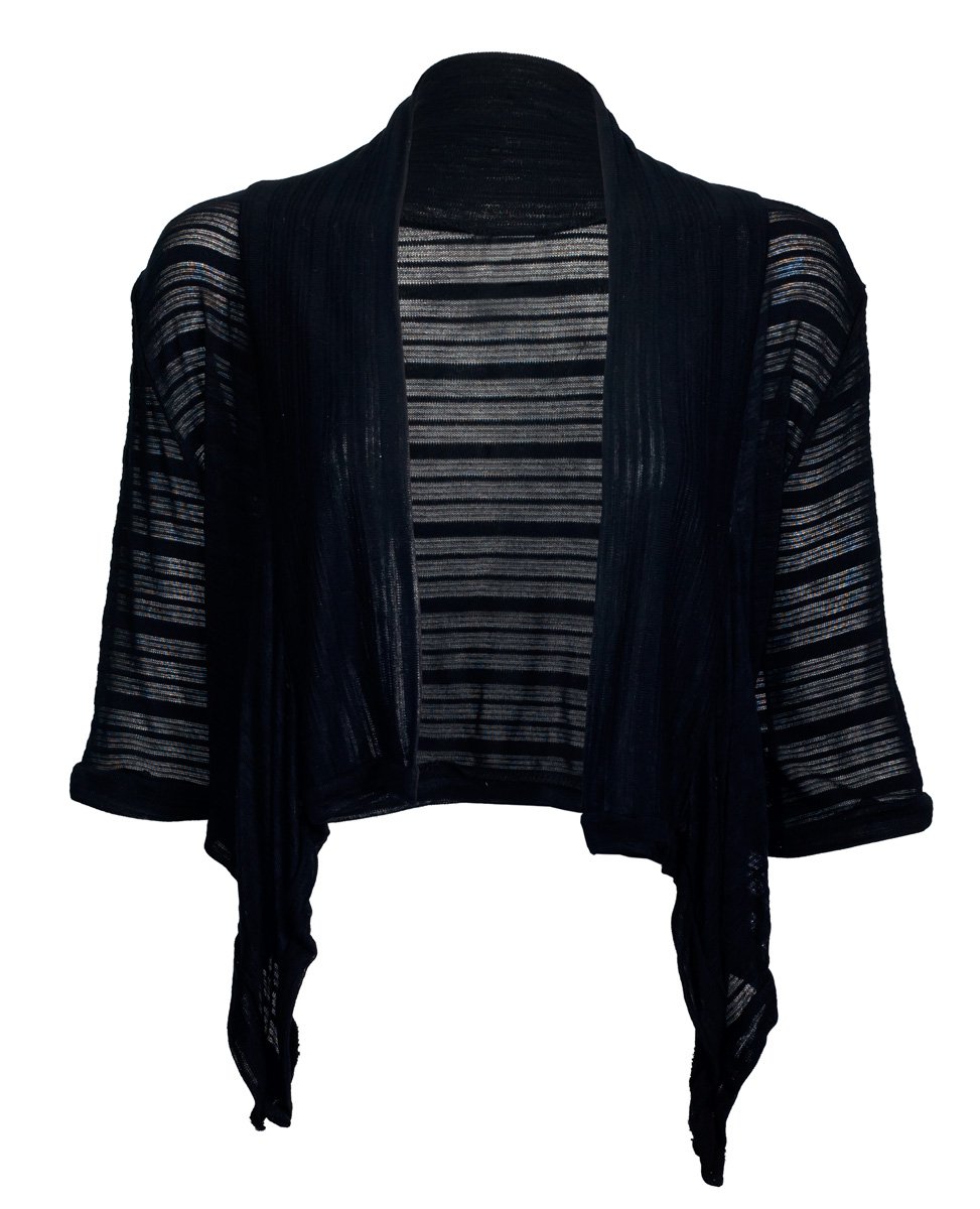 eVogues Plus Size Striped Shawl Collar Cropped Cardigan