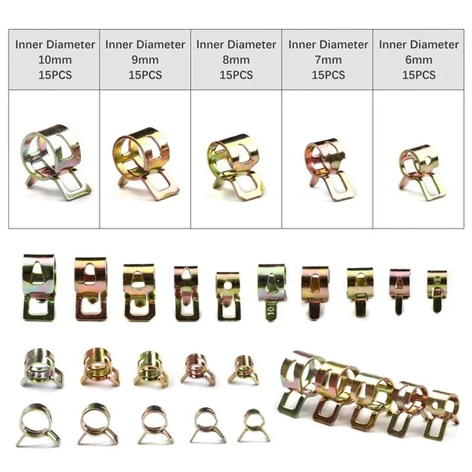 75 piezas de 6 mm, 7 mm, 8 mm, 9 mm y 10 mm a elegir, abrazadera de resorte for manguera de silicona de vacío, abrazadera de resorte for automóvil, abrazadera for tubo de combustible, aceite y agua.