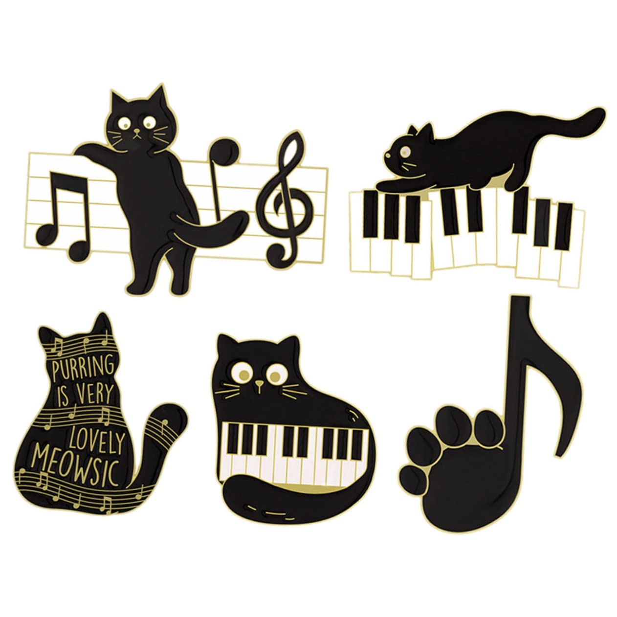 BESPORTBLE 5 Set Spilla Corpetto Spilla Con Animali Carino Vestiario Decorativa Spille Distintive Natale Divertente Perni Musicali Kawaii Lega Black 5 Pezzi*5