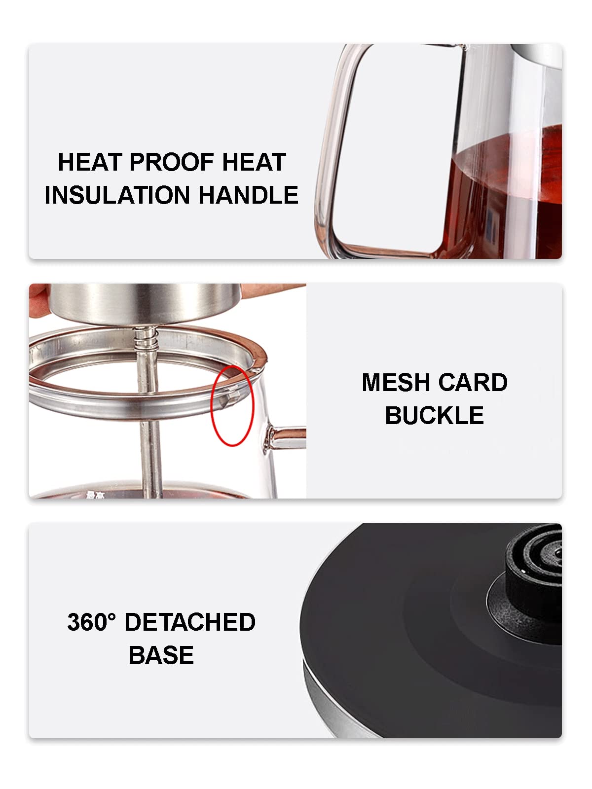 Hervidor eléctrico de Vidrio, hervidor de Agua de ebullición rápida de 1,2L con LED Iluminado, función de Mantenimiento del Calor, Plata, Control de botón