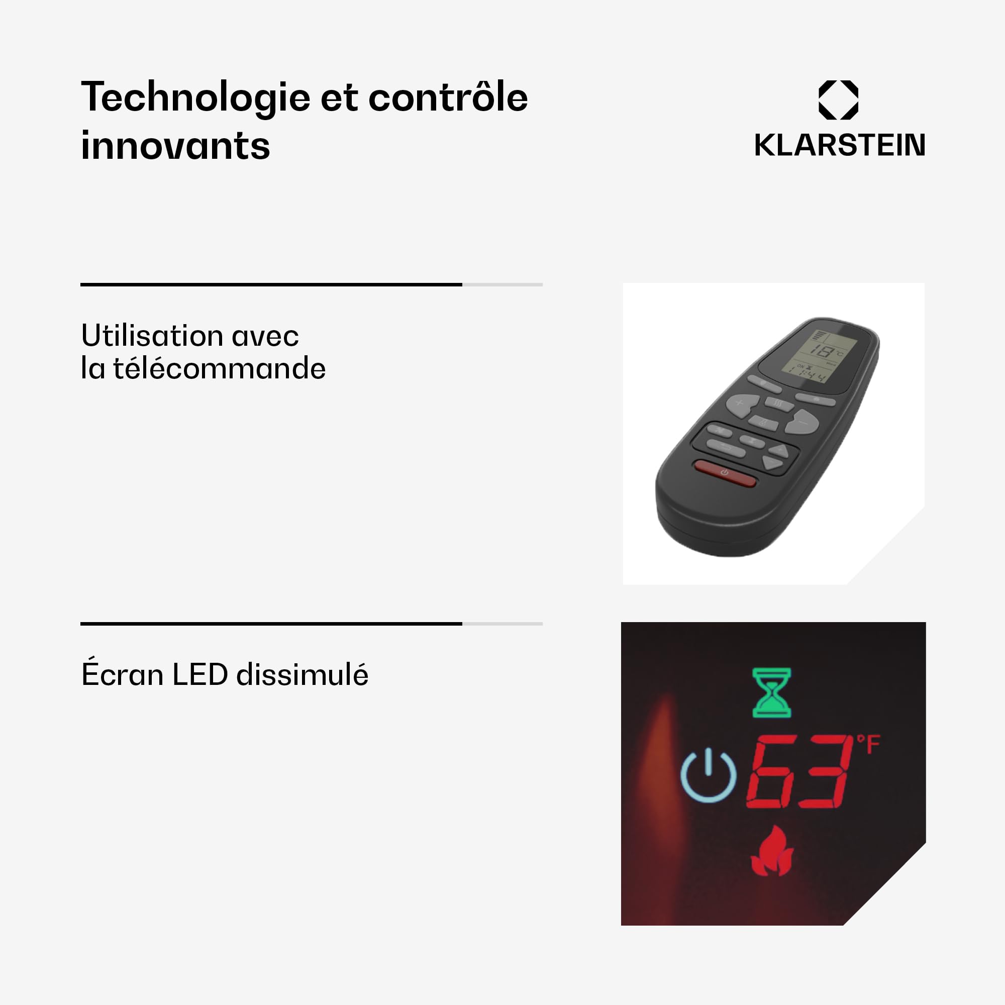 Cheminée décorative Klarstein avec Flammes LED, cheminée électrique avec Chauffage et cheminée, cheminée électrique 1800 W avec télécommande, minuterie et Thermostat réglable, cheminées électriques