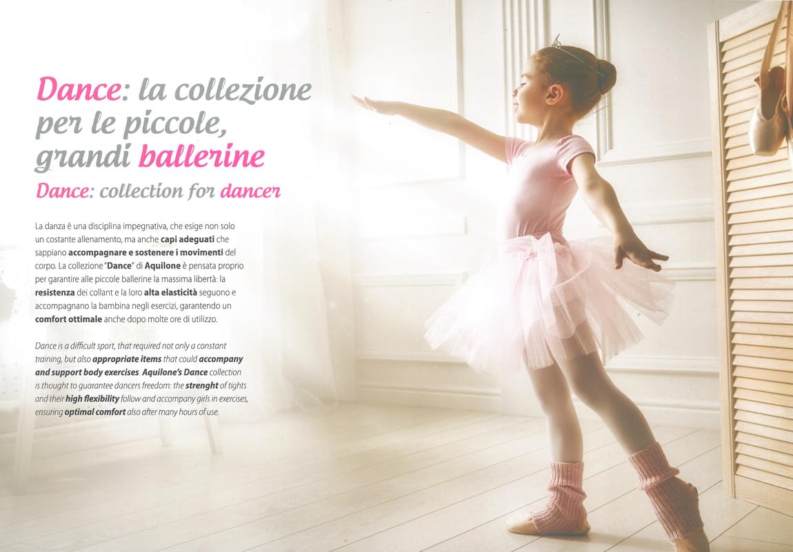 AQUILONE Collant Dance 60 Denari, Collant Bambina Calze Danza, Sport e Ginnastica Ritmica Tinta Unita, Calzamaglia in Morbida Microfibra 3D - Made in Italy