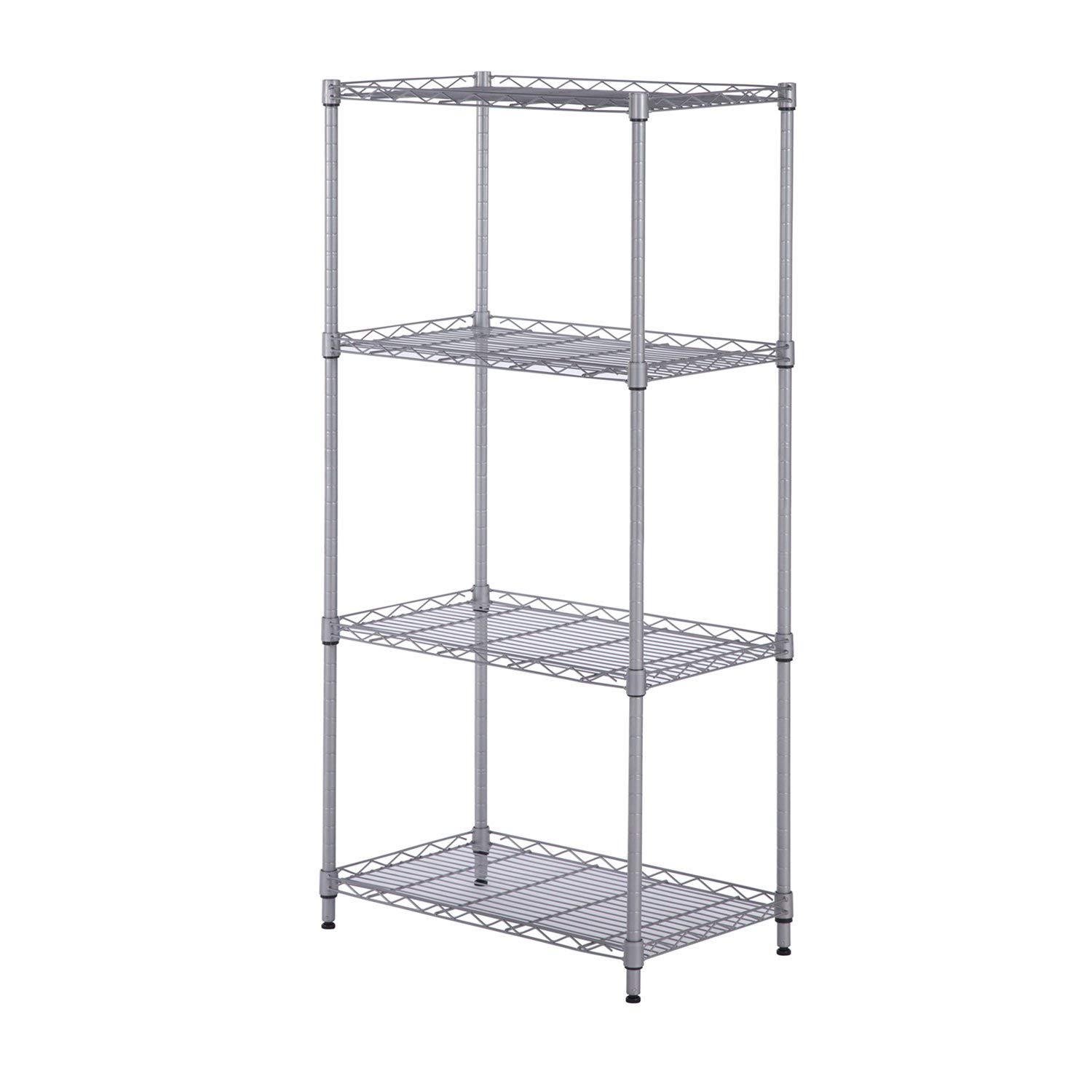 POPSOUQAdjustable Storage Rack Wire Shelving Garage Storage Shelves Unit Shelving Silver Mesh Shelving Unit Metal Standing Cart for Pantry Closet Kitchen Laundry