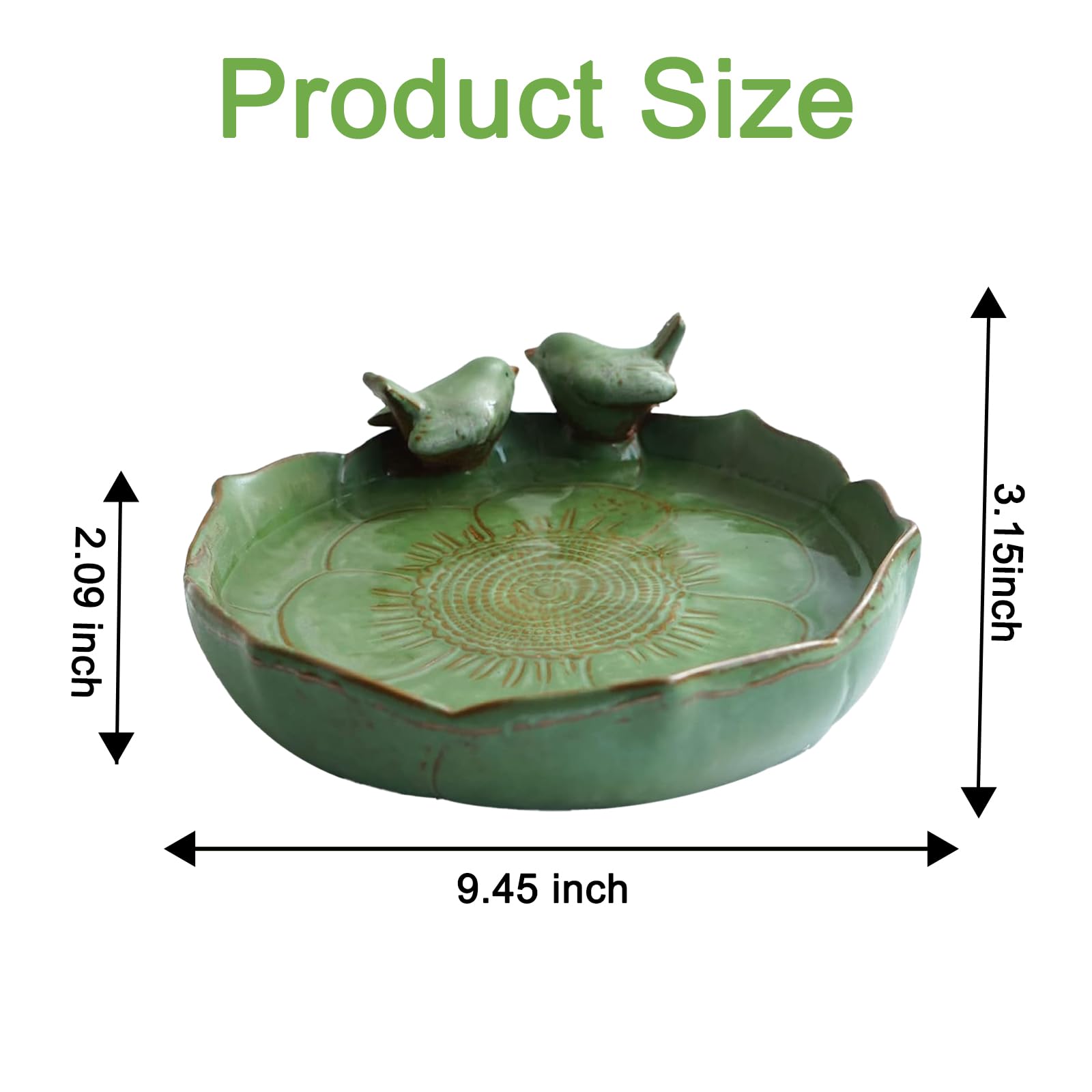 24 cm große Keramik-Vogeltränke oder Vogelfutterstation für Außenbereich, Boden, Deck, Balkon, Garten und Terrasse