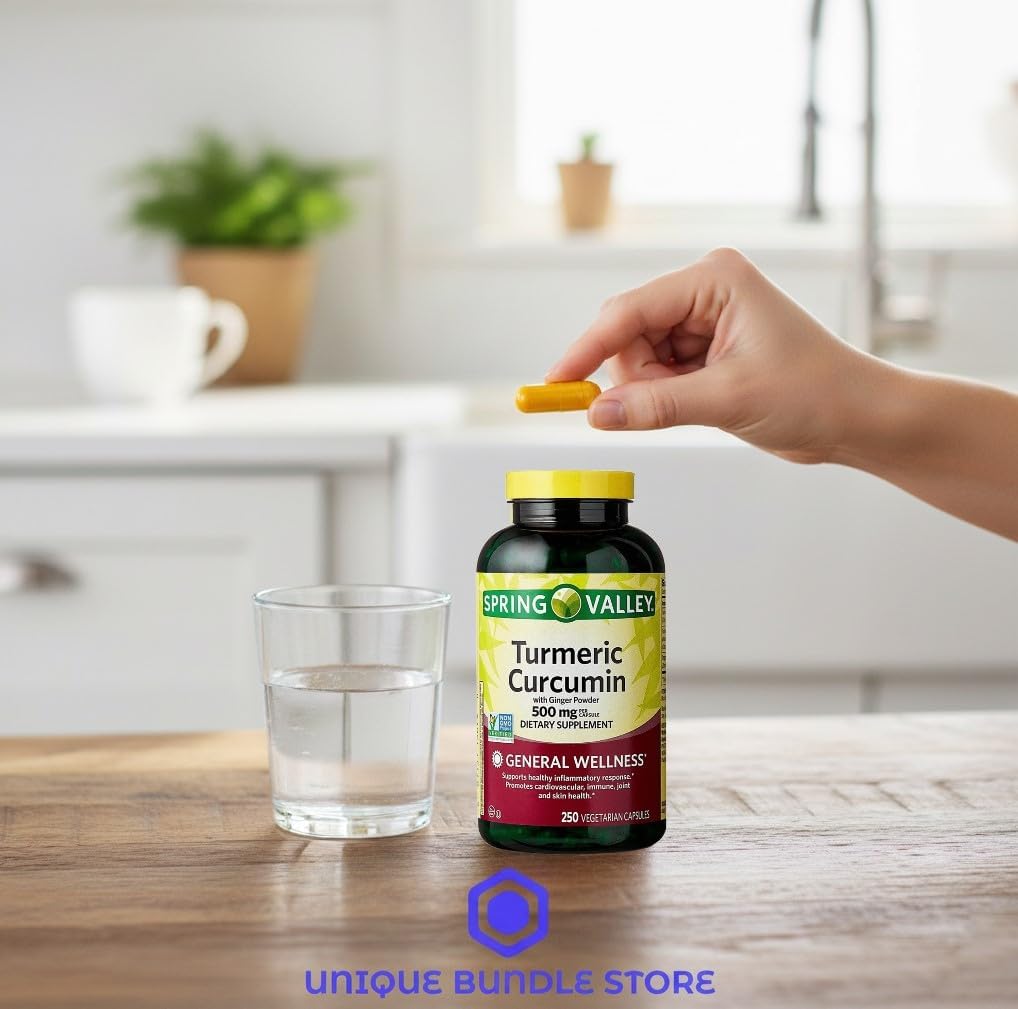 Turmeric Curcumin Supplement with Organic Ginger Powder 500 mg, Tumeric Capsules, 250 Vegetarian Count.