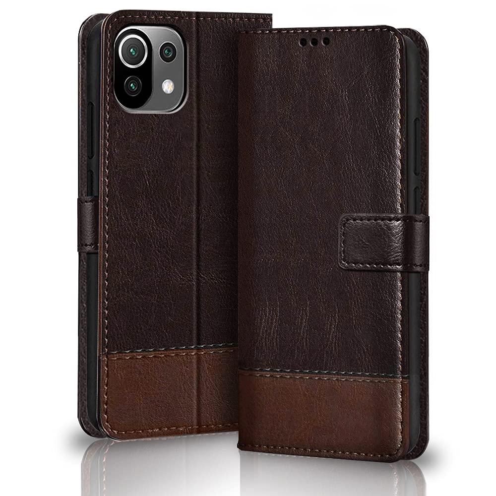 TheGiftKart Dual-Color Leather Finish Inside Pockets & Inbuilt Stand Wallet Style Magnet Closure Flip Cover for Xiaomi 11 Lite NE 5G / Mi 11 Lite (Coffee & Brown) (B097NCXXCM) Amazon Price History, Amazon Price Tracker
