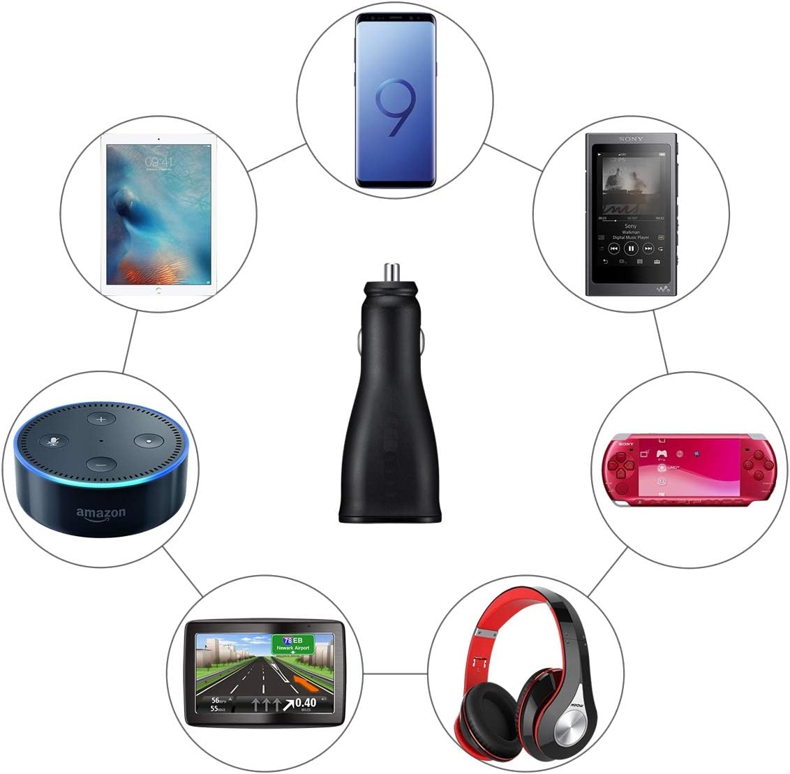 Adaptive Fast Charging Dual-Port Car Charger with USB Type C Charger Cable Compatible Samsung Galaxy S9 / S9+ / S8 / S8 Plus/Active/Note 8 / Note 9 and More