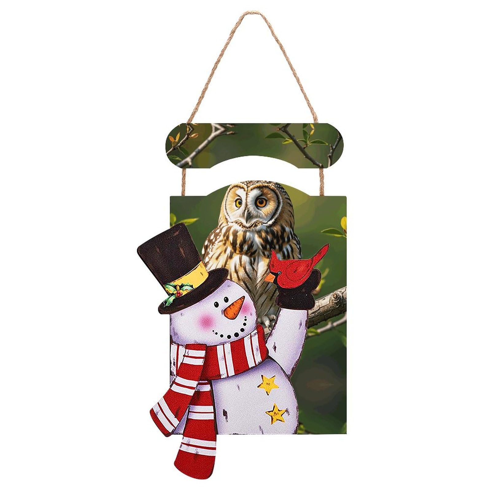 VFKLT Decorazione da parete con pupazzo di neve di Natale, immagine in legno da appendere, decorazioni invernali, dipinti di gufo, rami di albero stampati, pittura decorativa natalizia decorazione da