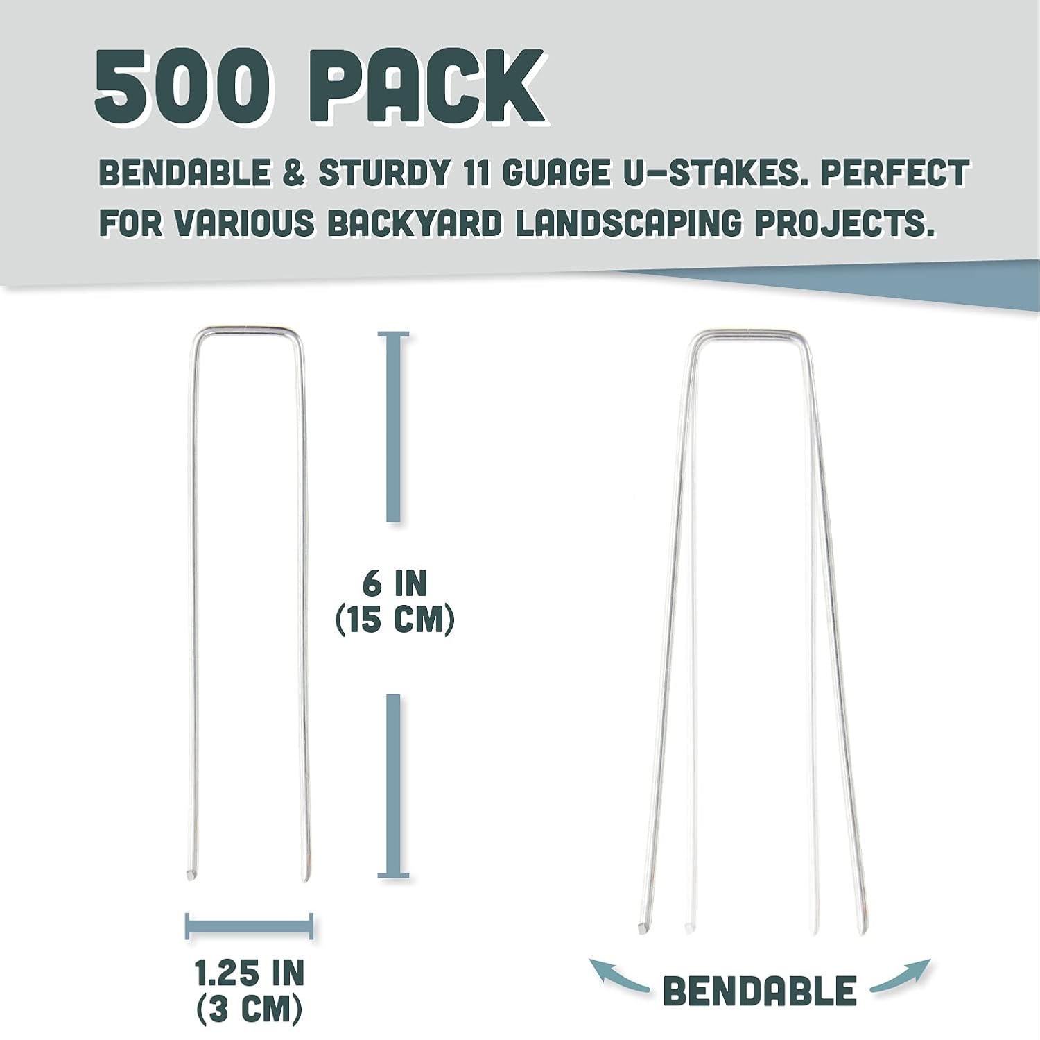 Squirrel Products Galvanized Steel Redrawn Garden Stakes, 6 Inch Lawn Staples, 11 Gauge Stakes, 2.9mm 15x2.5x15cm – 500 Pack