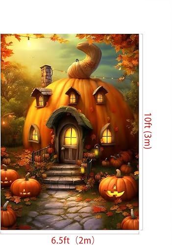 Miniatura 2 de Kate Telón de fondo de fotografía de Halloween para fiesta infantil, lindo fondo de casa de calabaza, accesorios de estudio fotográfico (8 x 8 pies)