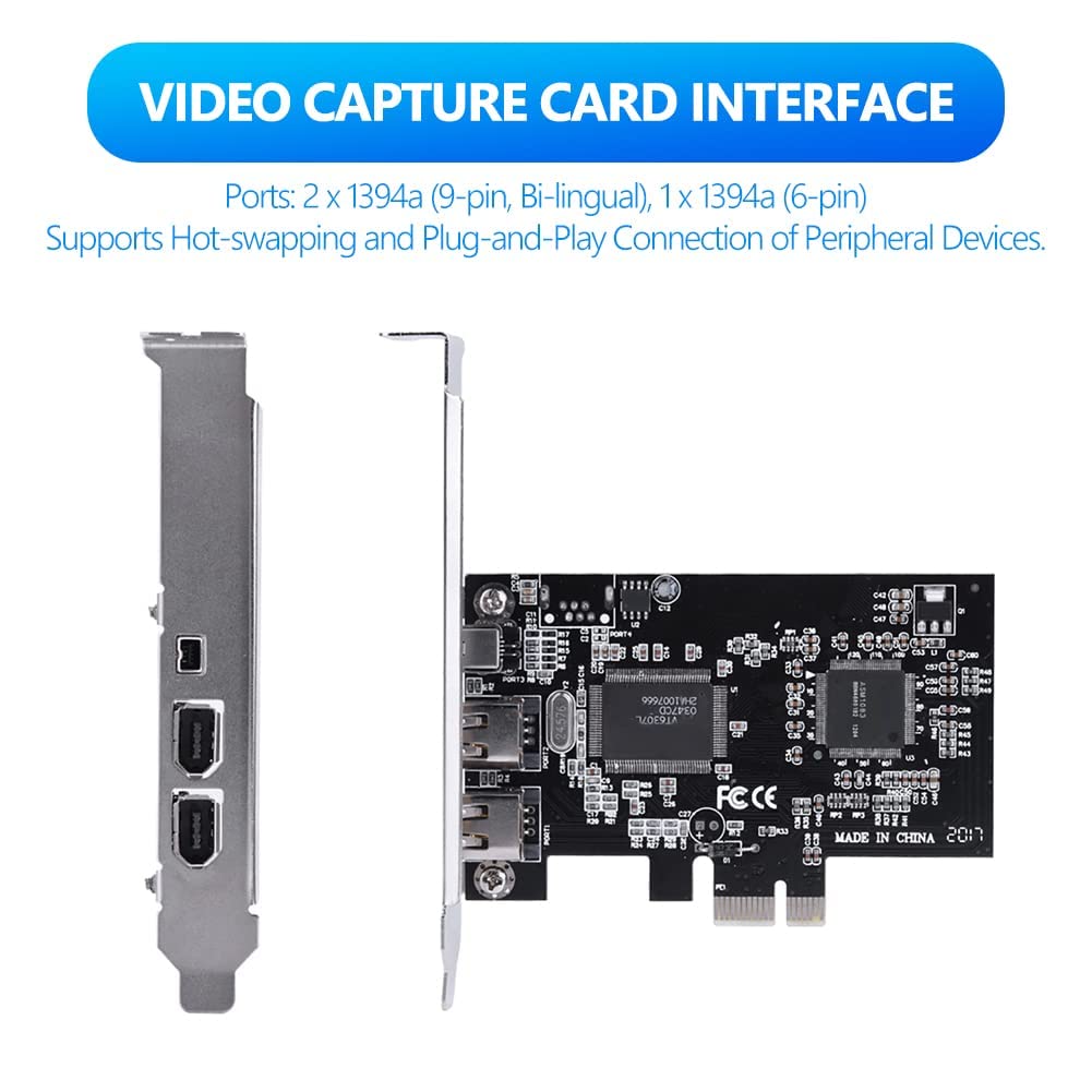 Carte PCI-Express, PCI-E PCI Express Carte contrôleur FireWire 1394a IEEE 1394 avec Câble Firewire Carte Contrôleur 800Mbps - FireWire avec IEEE 1394-1995 pour Bus Série Hautes Performances