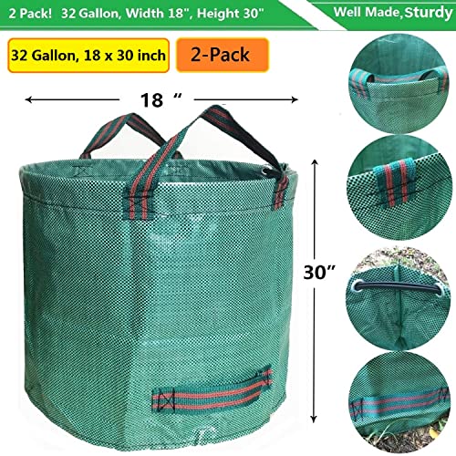 Standard 2-Pack 32 Gallon Yard Garden Bags (D18, H30 Inch) With Gardening Gloves, Campsite Trash Bags,Laundry Bag,Recycling Bag,Yard Waste Bags,Lawn Debris Bag,Grass Clippings Bags,Leaf Bags 4 Handles #TOP3