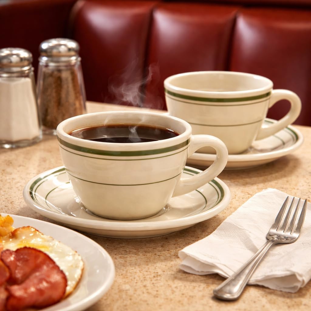 HISTORY COMPANY Original Classic Jersey Diner Coffee Cup and Saucer, Two 2-Piece Sets (Gift Box Collection)