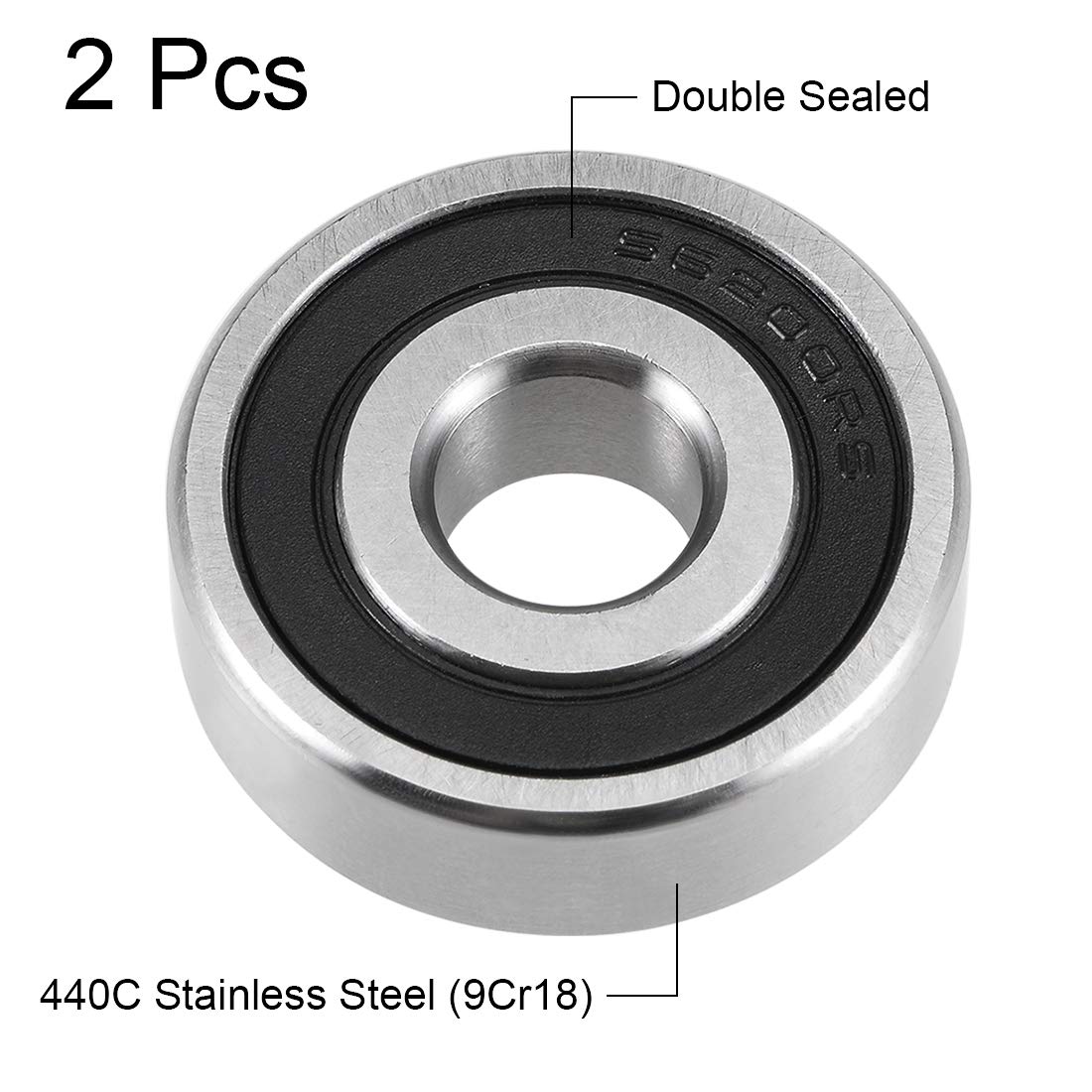 uxcell S6200-2RS Deep Groove Ball Bearings 10mm x 30mm x 9mm Double Sealed 440C Stainless Steel 2pcs