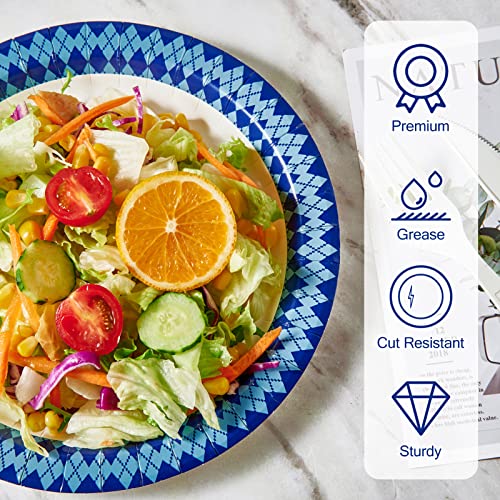 Jolly Party 8.37 Inch Disposable Paper Plates, 300 Count Dinner Paper Plates, Soak-Proof Disposable Plates, Cut-Proof Paper Plates For Everyday Use, Navy Diamond Pattern Rim Design #TOP3